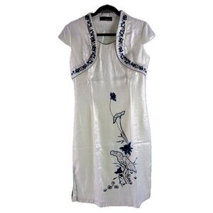 Laogudai Blue & White Embroidered Chinese-Style Dress | Qipao Inspired |